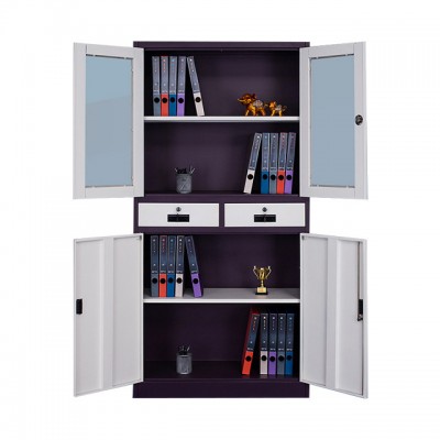 lockable swing glass door steel storage cupboard with drawers